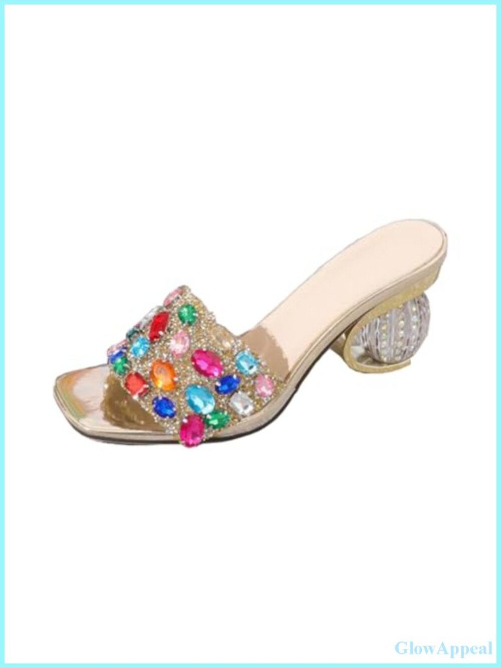 Rhinestone Slip-On Low Heel Sandals Square Open Toe Party Nightclub Slippers